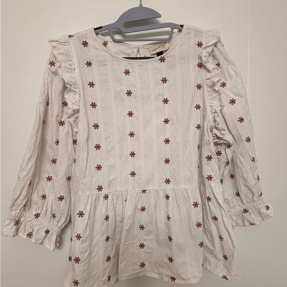 Universal Thread Cream Blouse with Floral Accents